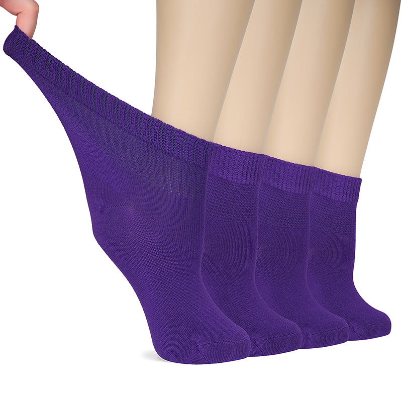 Step into fashion and wellness with these purple socks! Designed with care, they feature soft bamboo fabric that hugs your feet perfectly. Enjoy a seamless toe, non-binding top, and four pairs in one pack, ensuring you stay effortlessly chic and comfortable all day long!- Hugh Ugoli