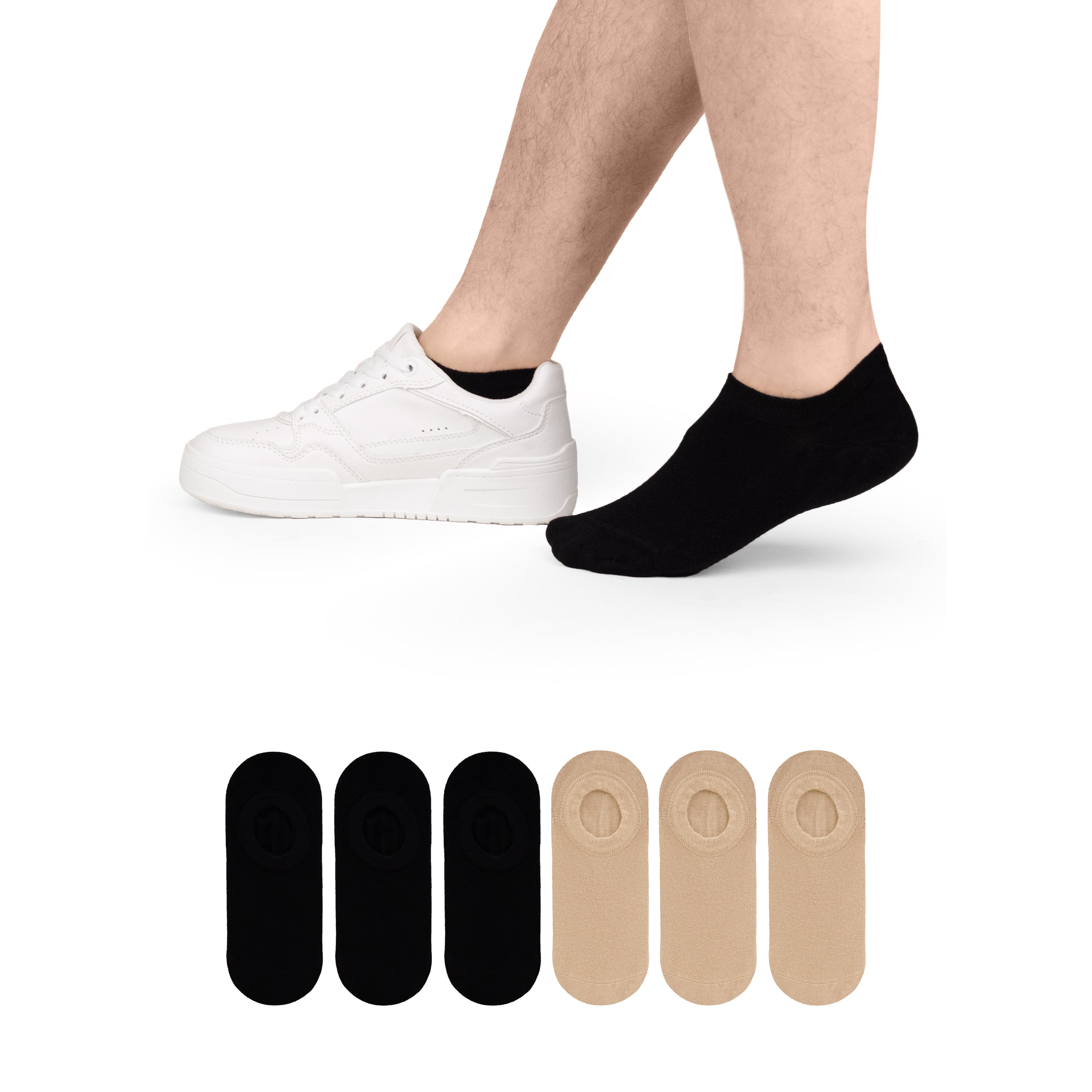 Non-Slip Men's Bamboo No-Show Socks (Only Size 11-13), 6 Pairs