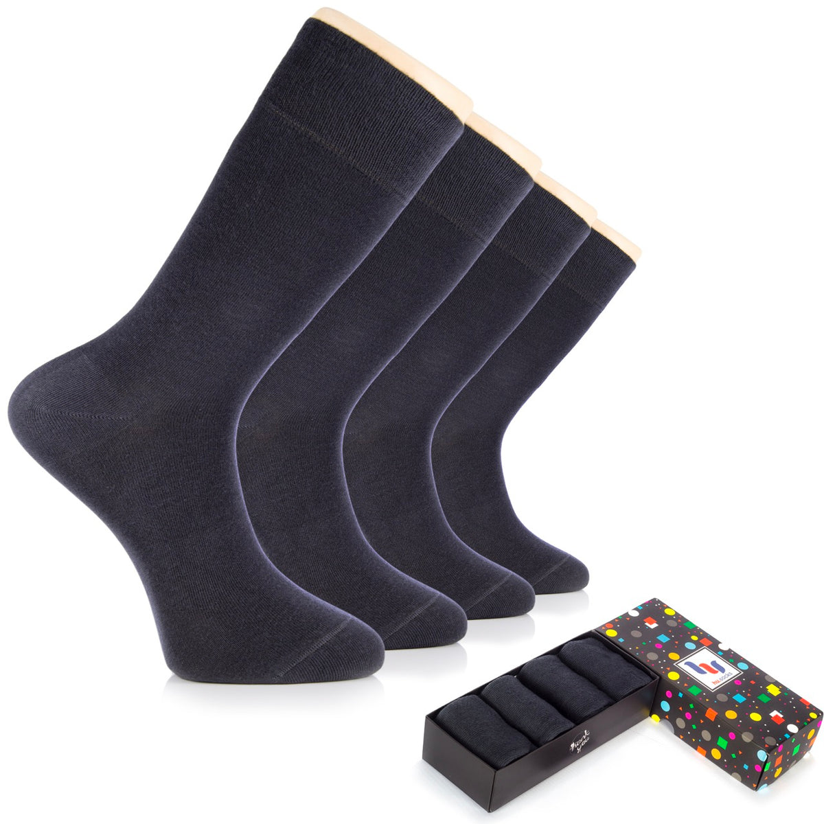 Men's Cotton Dress Seamless Toe Business Crew Socks with Gift Box, 4 Pairs