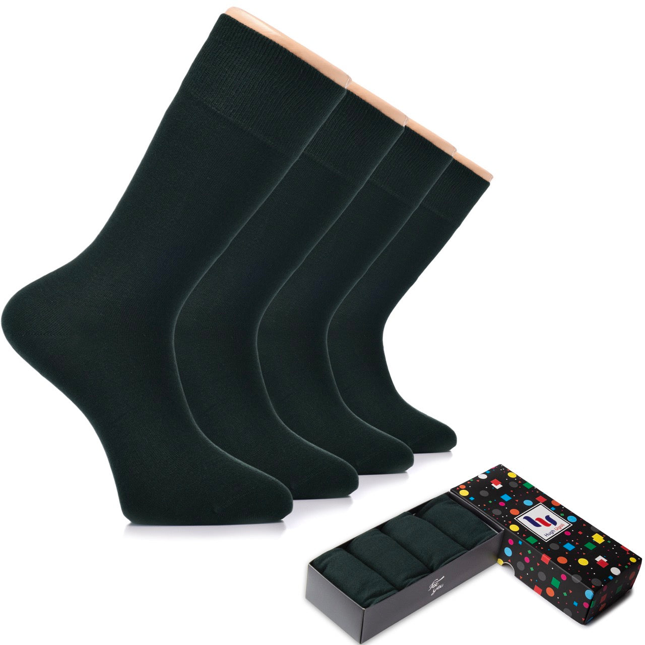 Men's Cotton Dress Seamless Toe Business Crew Socks with Gift Box, 4 Pairs