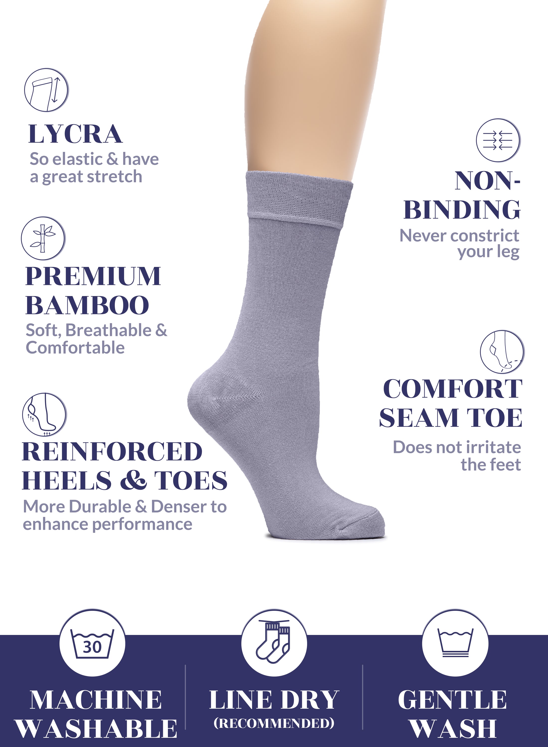 Women's Bamboo Dress Crew Socks, 3 Pairs