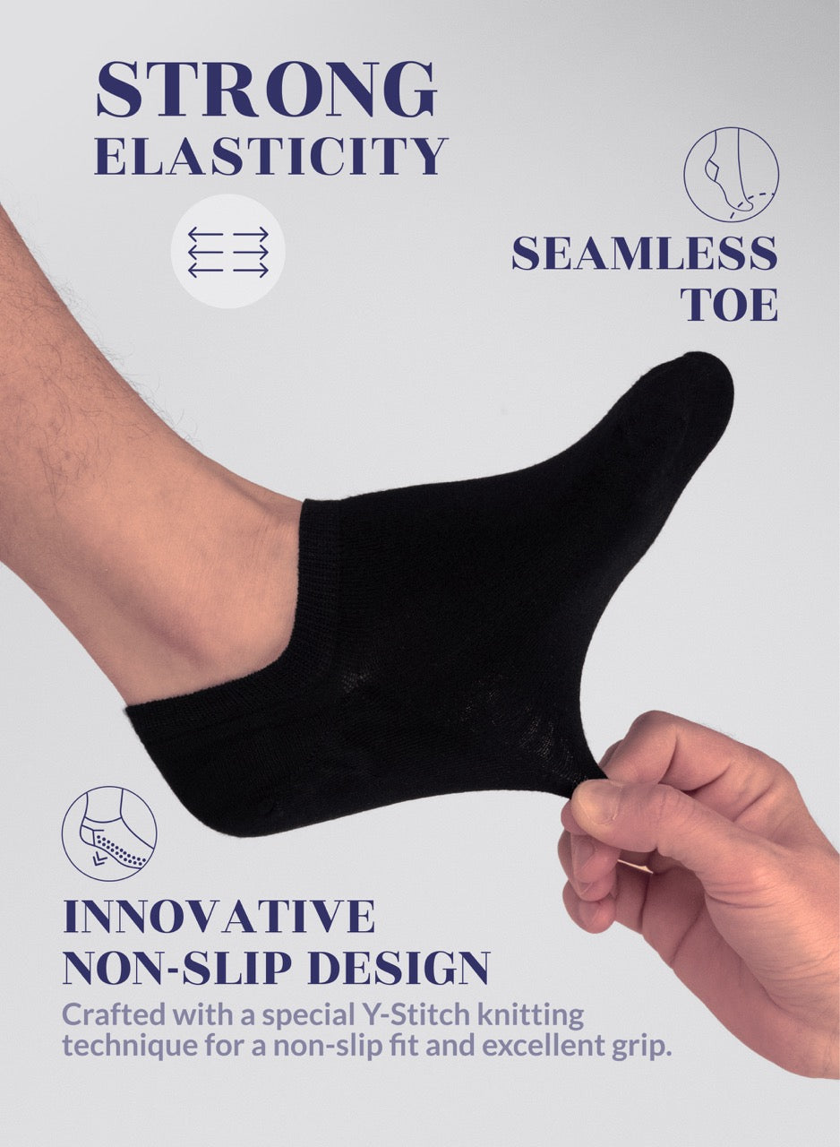 Non-Slip Men's Bamboo No-Show Socks (Only Size 11-13), 6 Pairs