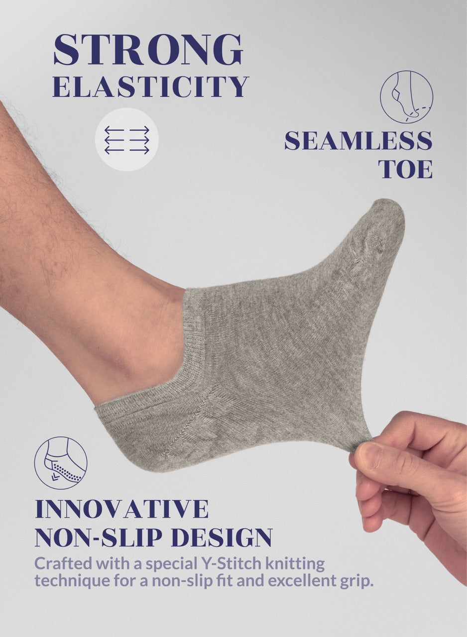 Non-Slip Men's Bamboo No-Show Socks (Only Size 11-13), 6 Pairs