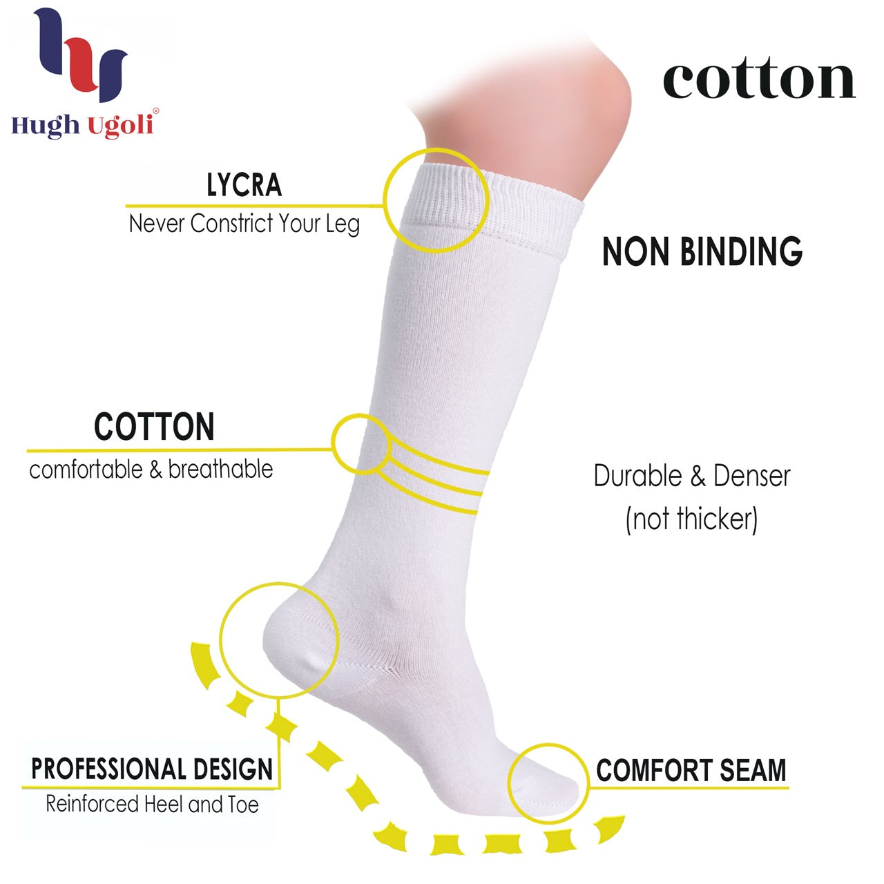 Kids' Plain Cotton Dress Knee-High Socks, 4 Pairs