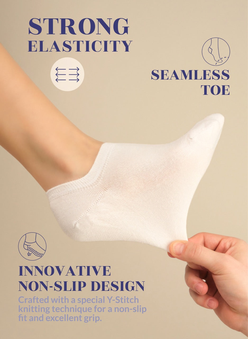 Women's Non-Slip Bamboo No-Show Plain Socks, 6 Pairs
