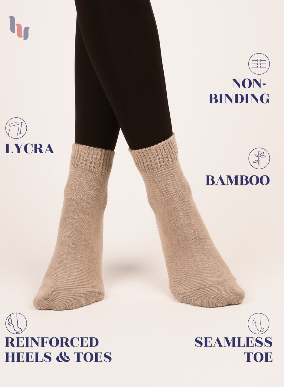 Women's Comfortable Diabetic Bamboo Ankle Socks for Swollen Legs, 3 Pairs