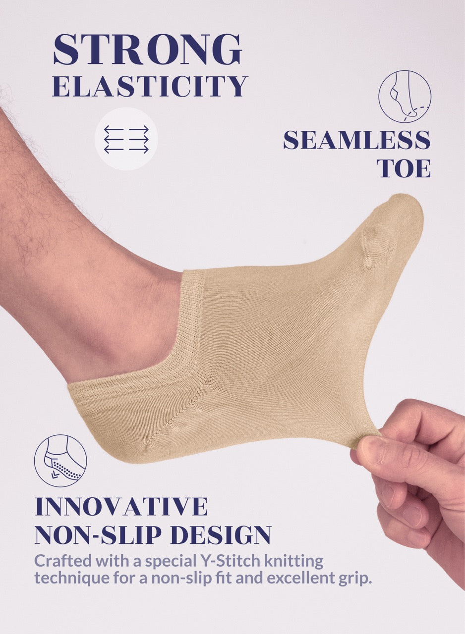 Non-Slip Men's Bamboo No-Show Socks (Only Size 11-13), 6 Pairs