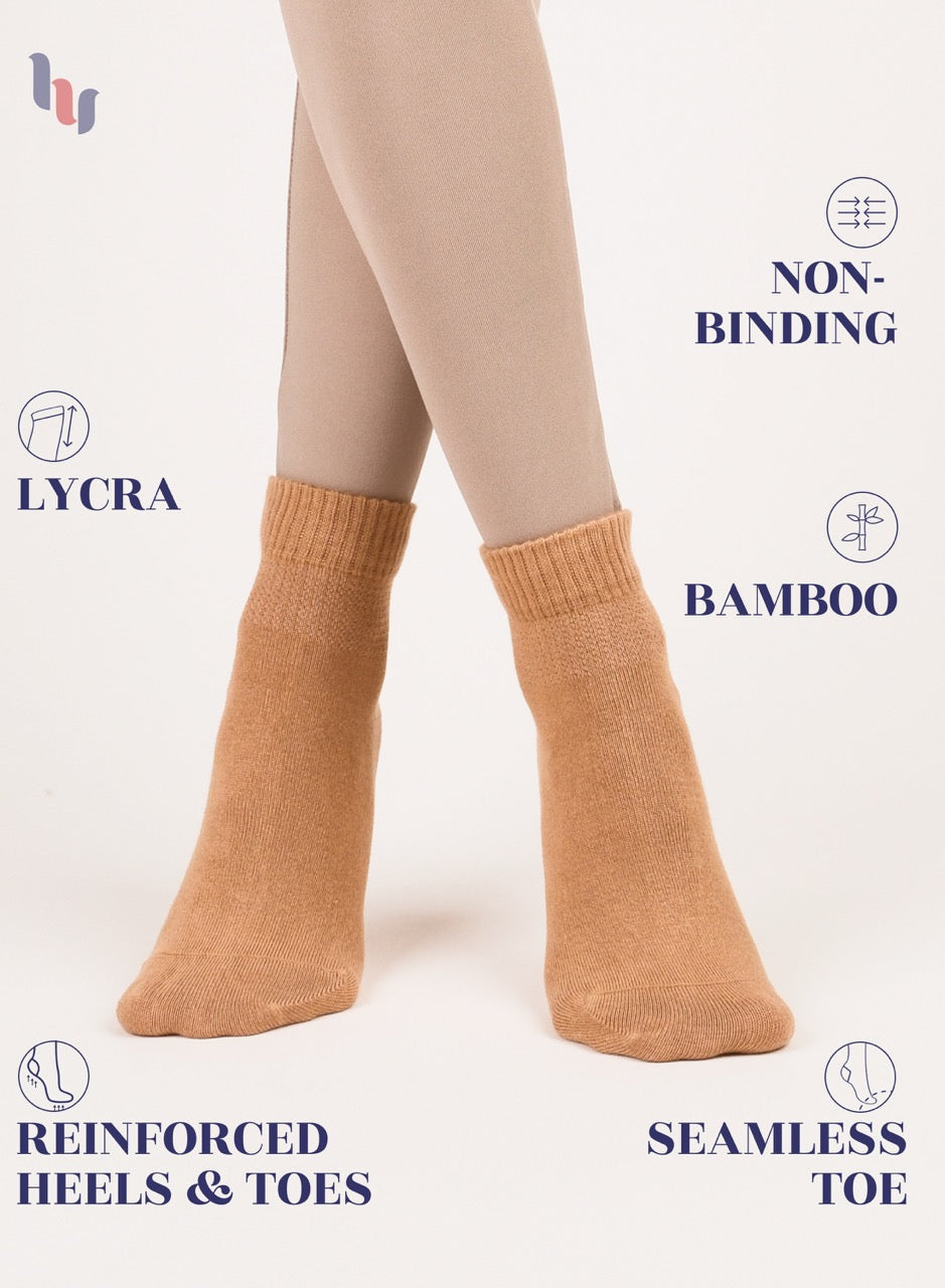 Women's Comfortable Diabetic Bamboo Ankle Socks for Swollen Legs, 3 Pairs