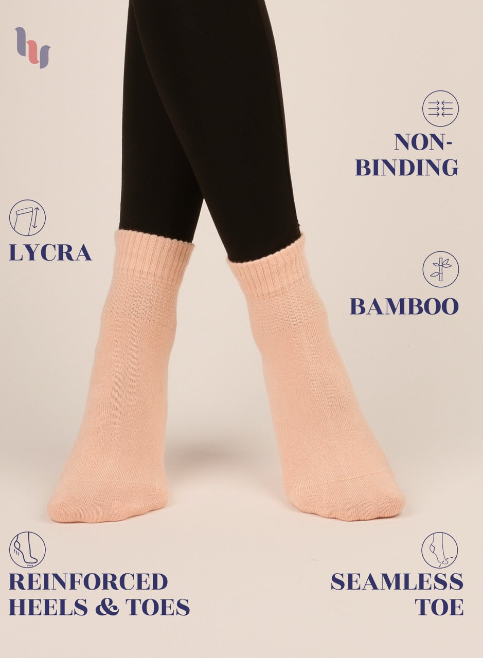 Women's Comfortable Diabetic Bamboo Ankle Socks for Swollen Legs, 3 Pairs