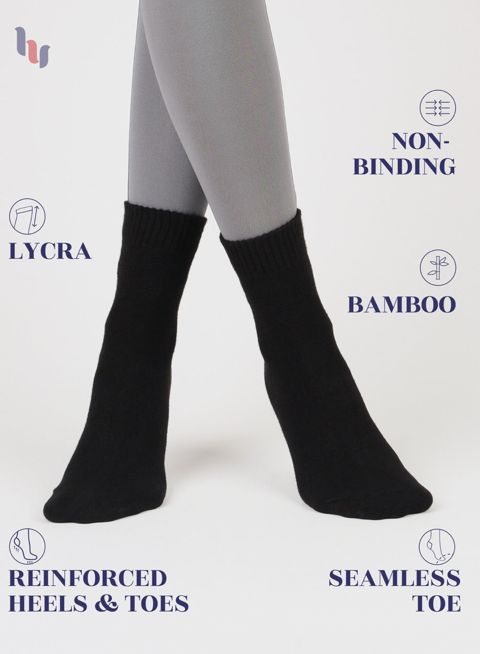 Women's Comfortable Diabetic Bamboo Ankle Socks for Swollen Legs, 3 Pairs