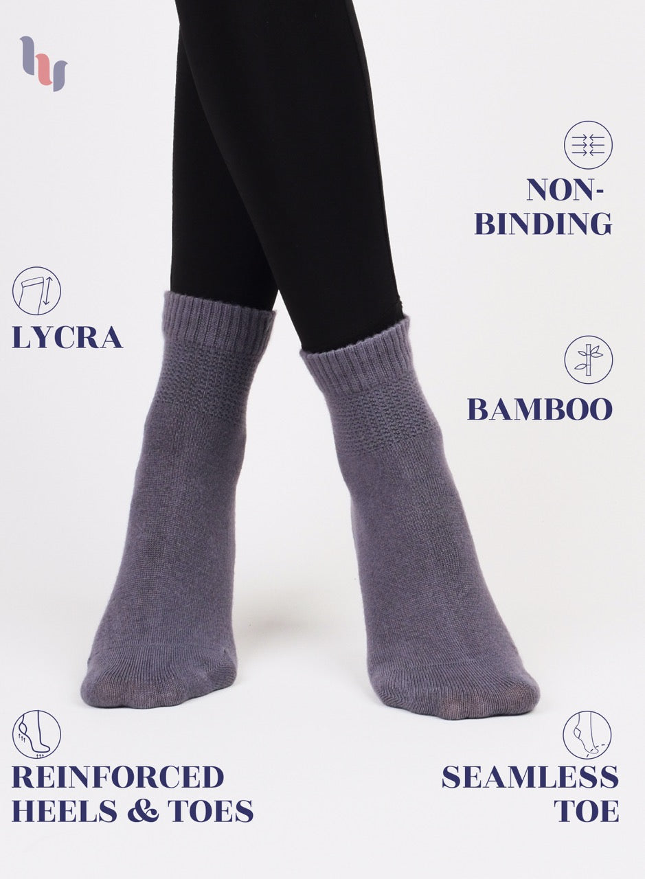 Women's Comfortable Diabetic Bamboo Ankle Socks for Swollen Legs, 3 Pairs
