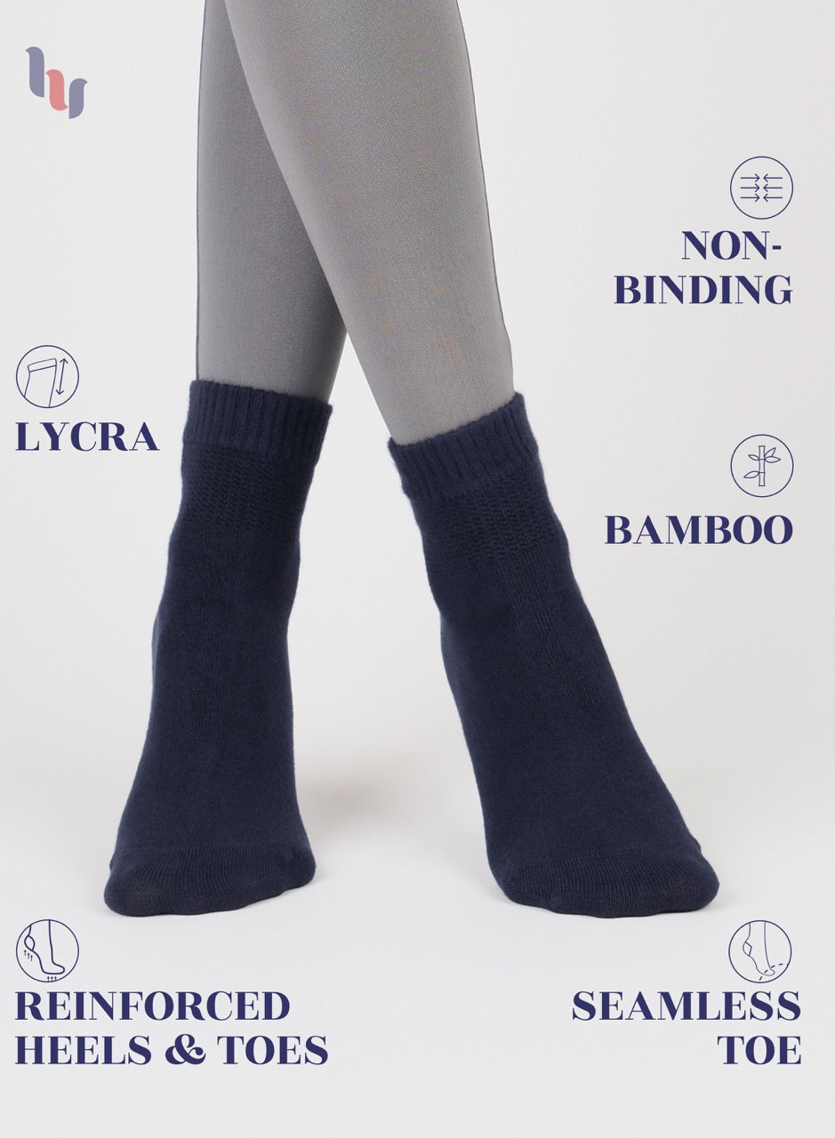 Women's Comfortable Diabetic Bamboo Ankle Socks for Swollen Legs, 3 Pairs