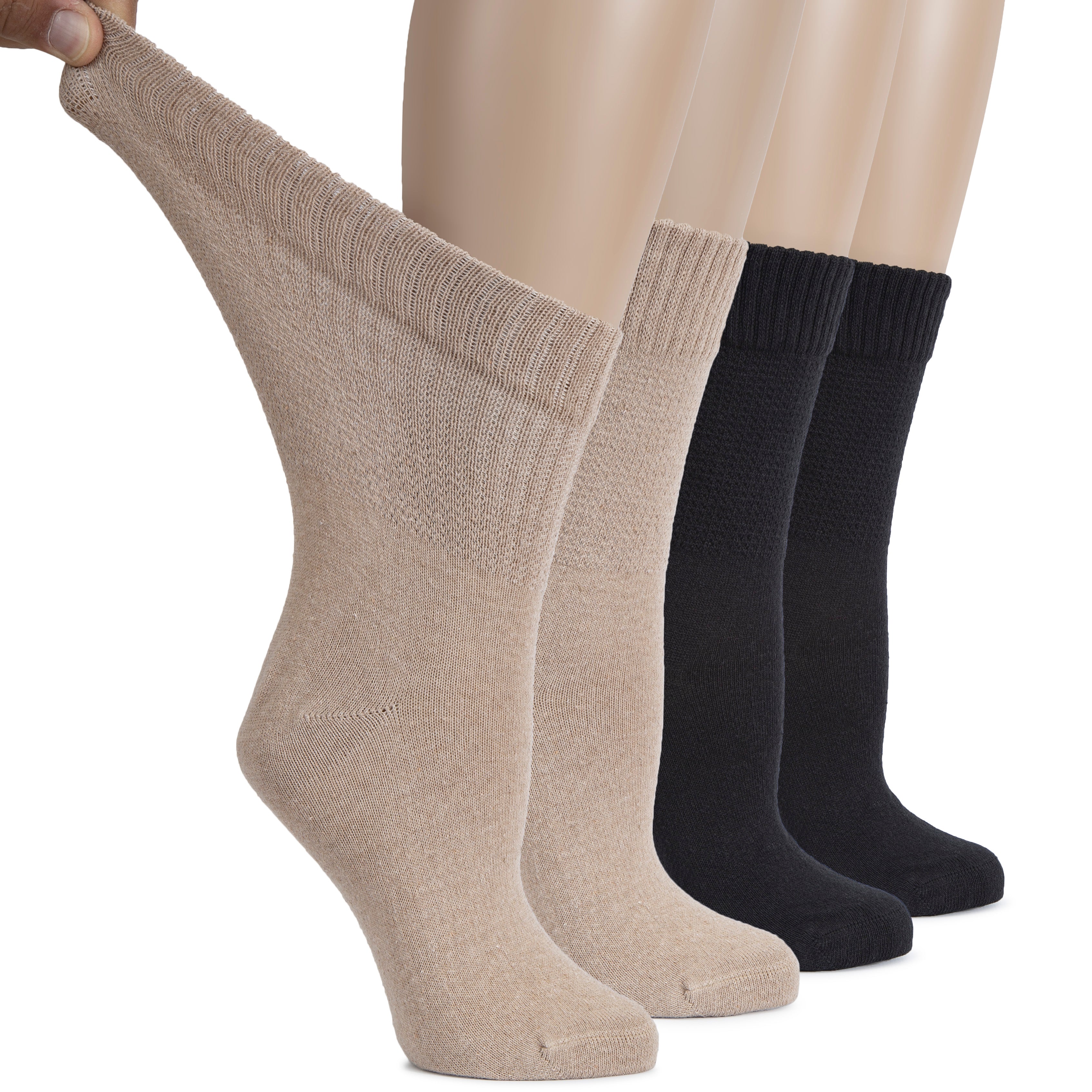 Women's Diabetic Thin Cotton Crew Socks, 4 Pairs