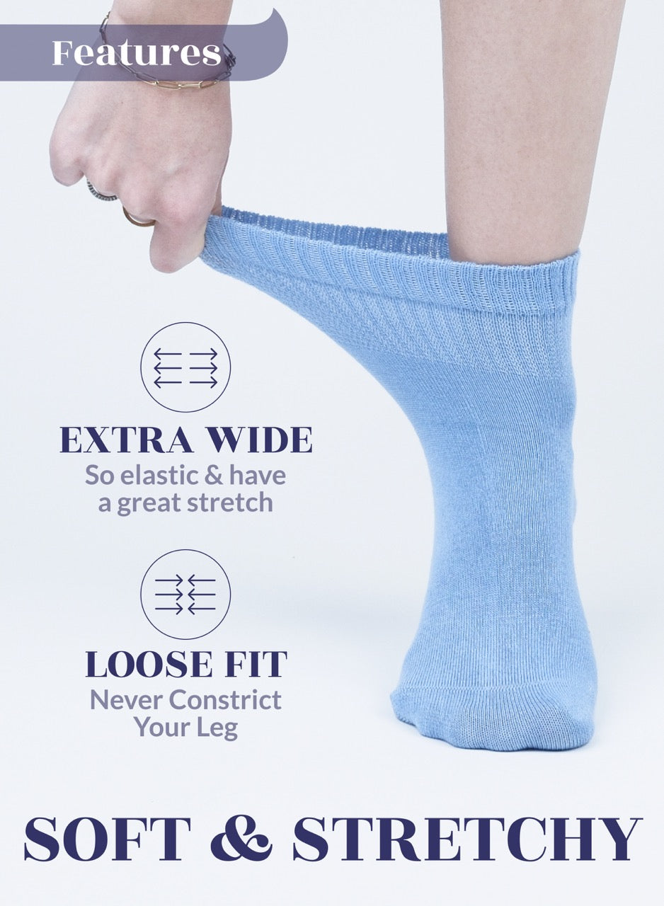 Women's Comfortable Diabetic Bamboo Ankle Socks for Swollen Legs, 3 Pairs