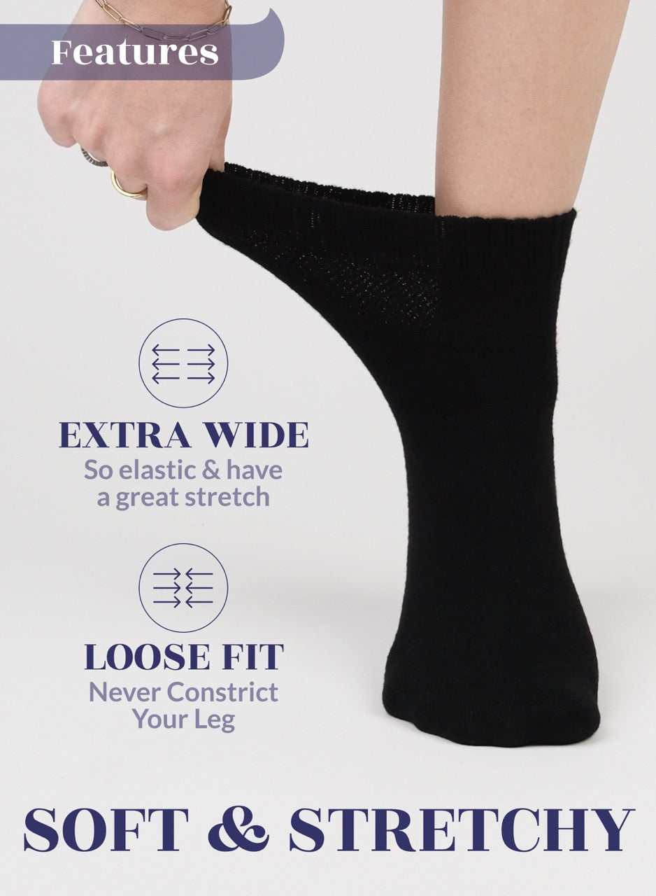 Women's Comfortable Diabetic Bamboo Ankle Socks for Swollen Legs, 3 Pairs