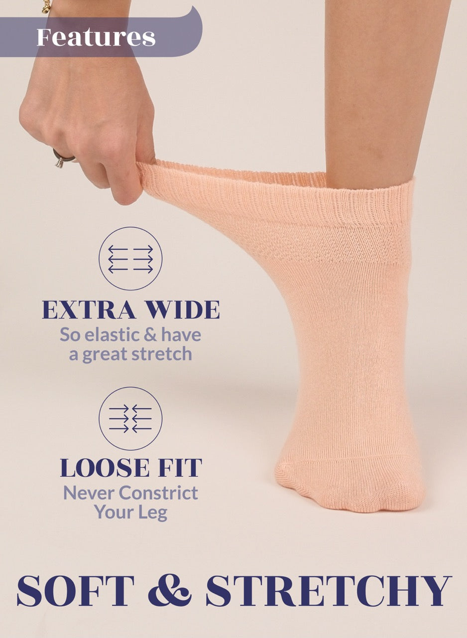 Women's Comfortable Diabetic Bamboo Ankle Socks for Swollen Legs, 3 Pairs