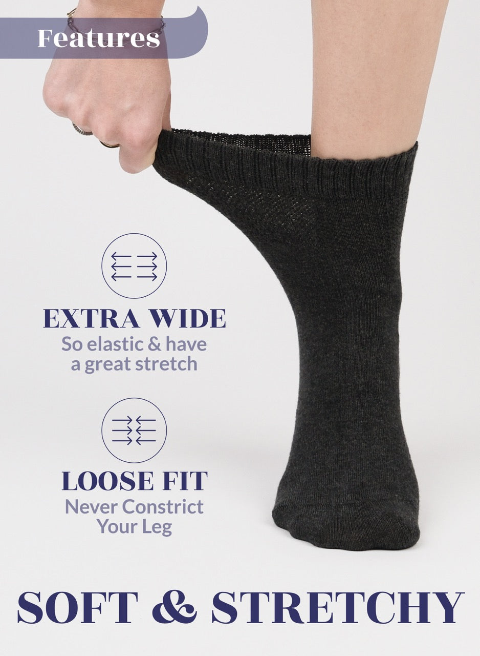 Women's Comfortable Diabetic Bamboo Ankle Socks for Swollen Legs, 3 Pairs