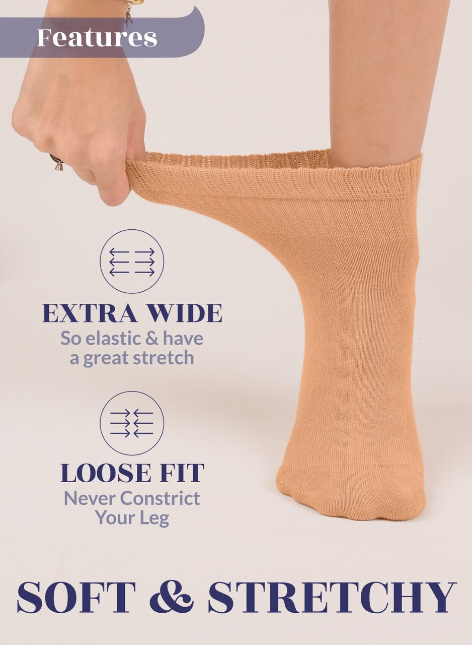 Women's Comfortable Diabetic Bamboo Ankle Socks for Swollen Legs, 3 Pairs