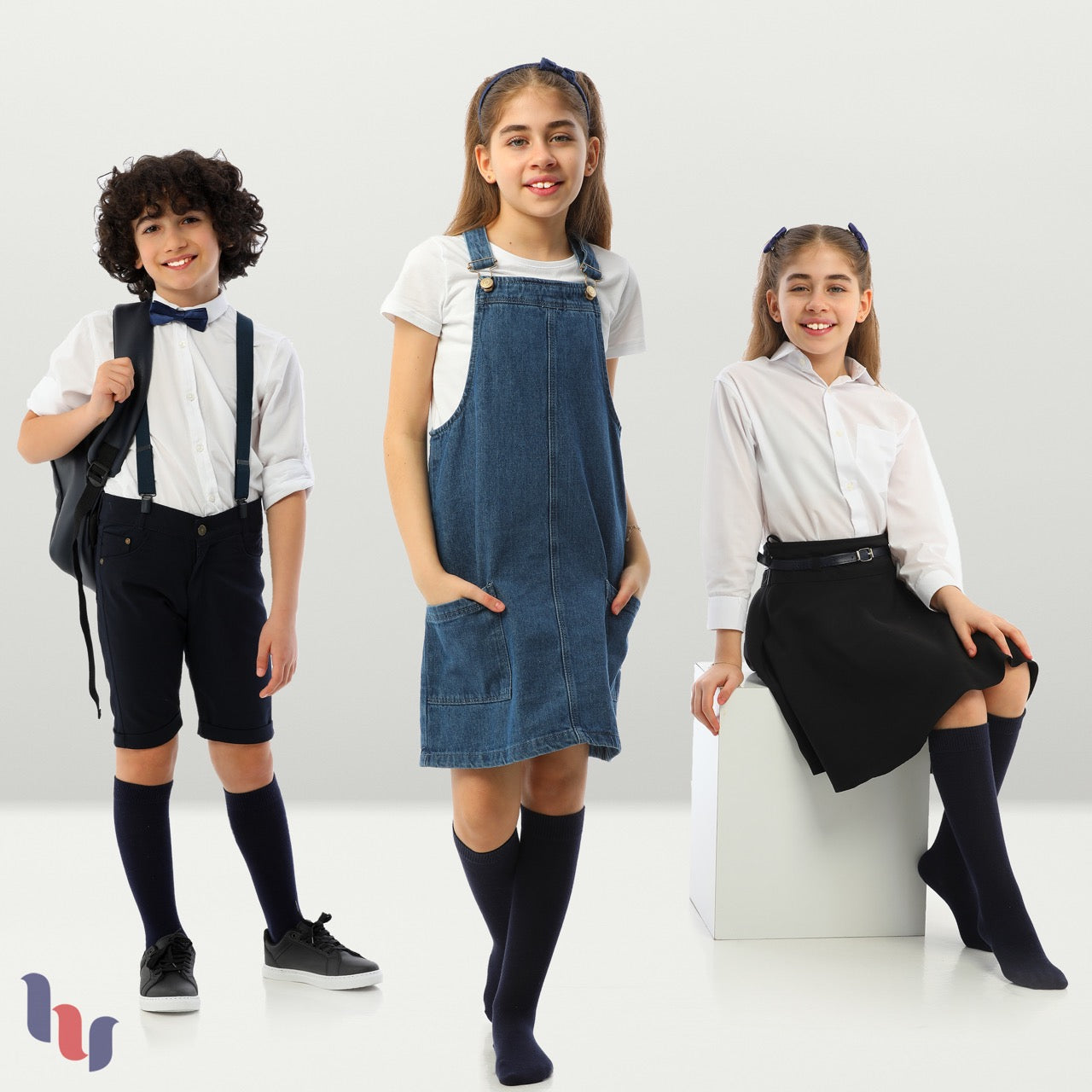 Kids' Plain Cotton Dress Knee-High Socks, 4 Pairs