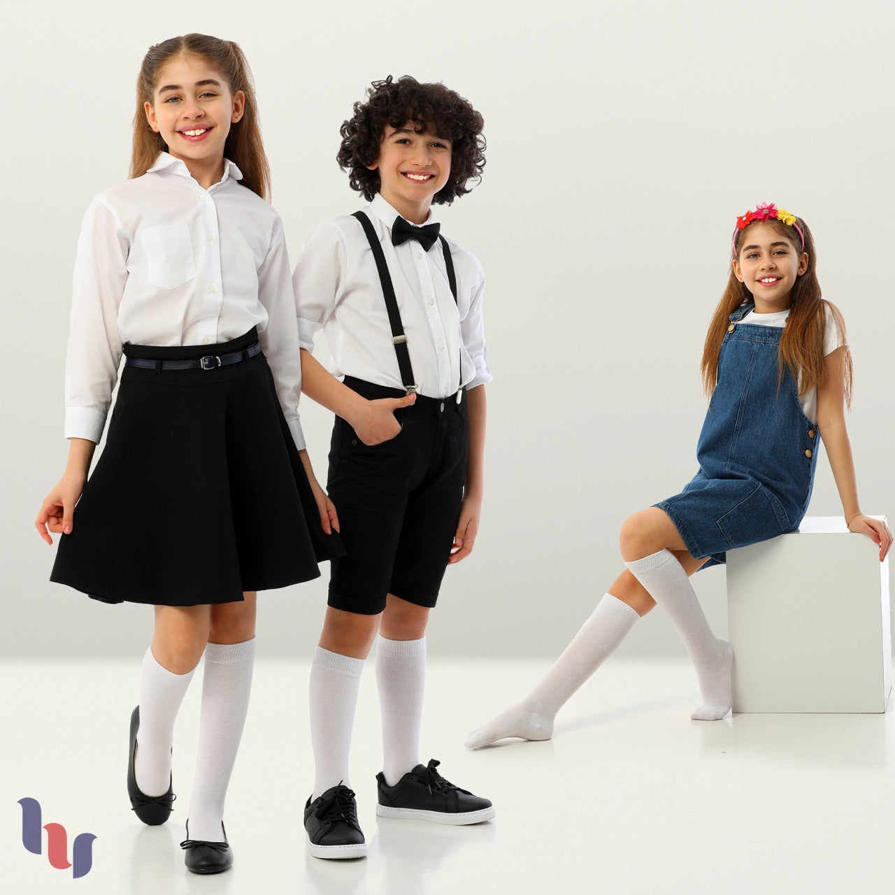 Kids' Plain Cotton Dress Knee-High Socks, 4 Pairs