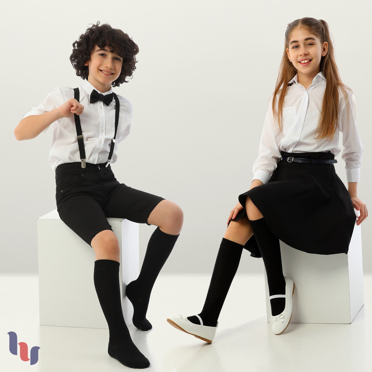 Kids' Plain Cotton Dress Knee-High Socks, 4 Pairs