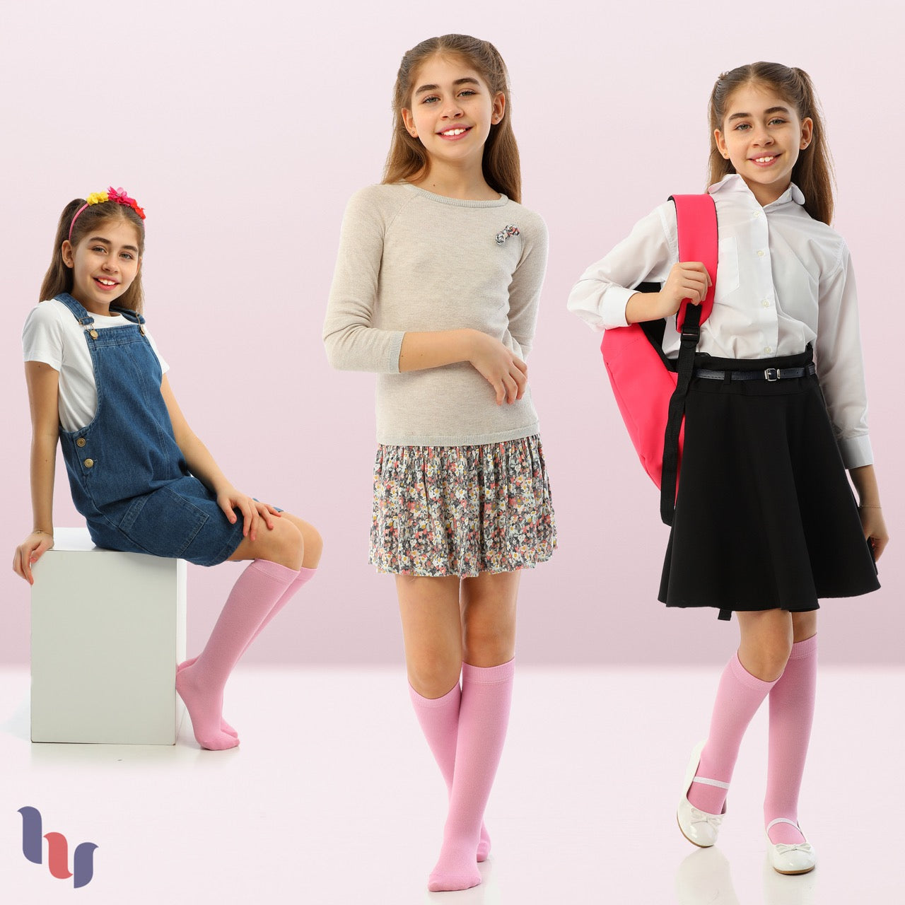 Kids' Plain Cotton Dress Knee-High Socks, 4 Pairs