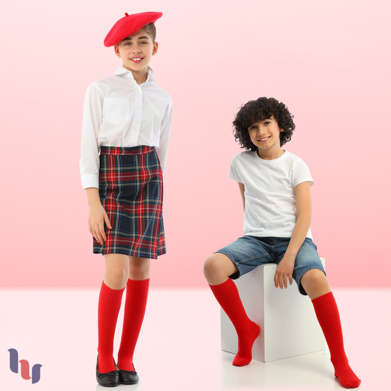 Kids' Plain Cotton Dress Knee-High Socks, 4 Pairs