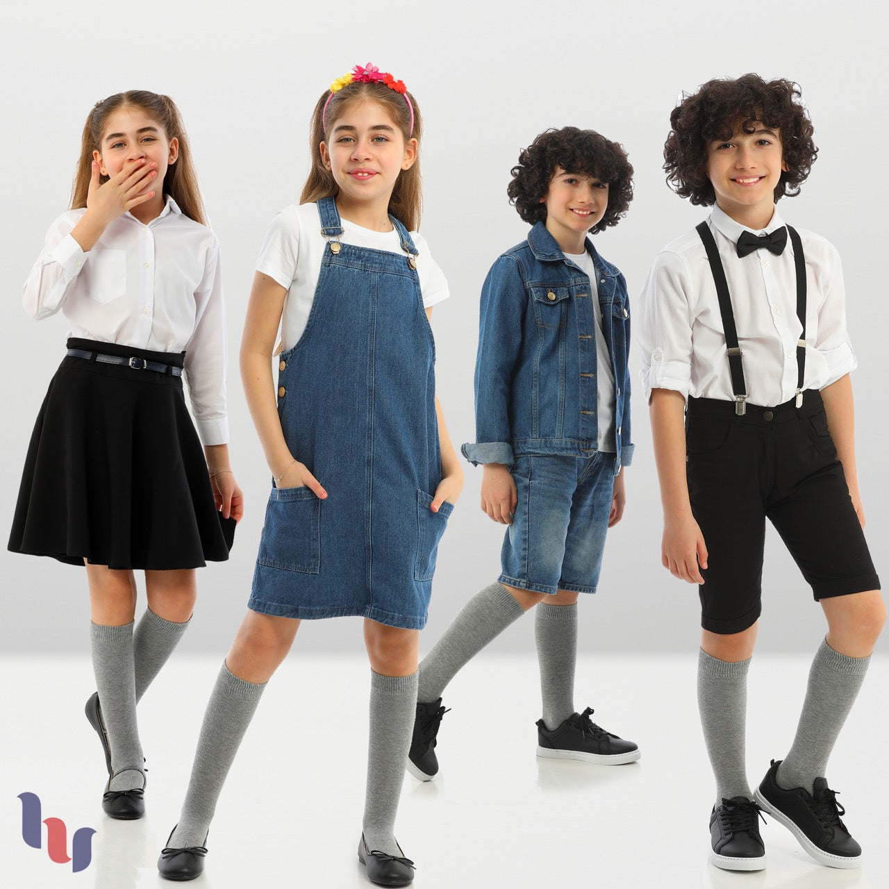 Kids' Plain Cotton Dress Knee-High Socks, 4 Pairs