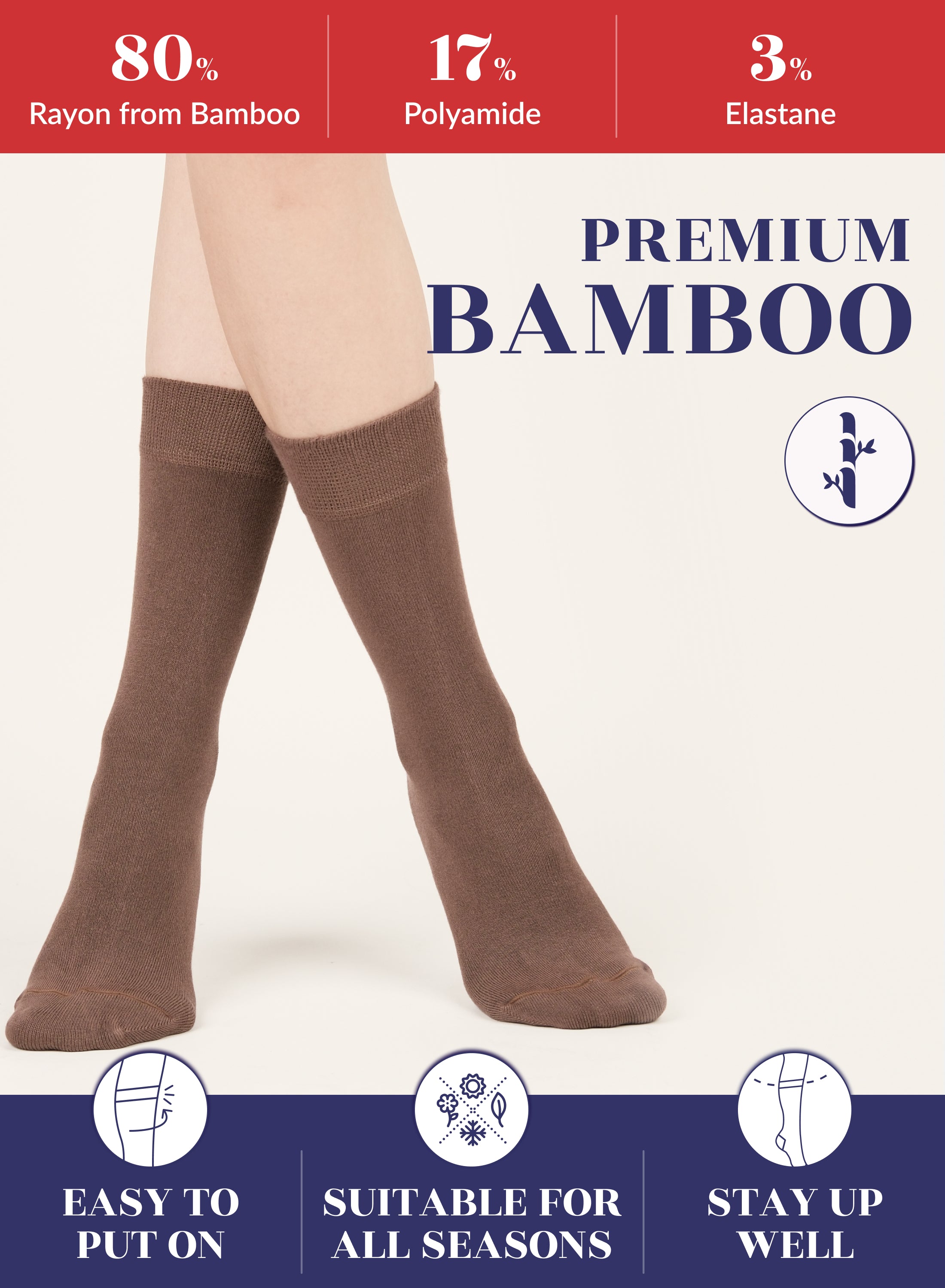 Women's Bamboo Dress Crew Socks, 3 Pairs