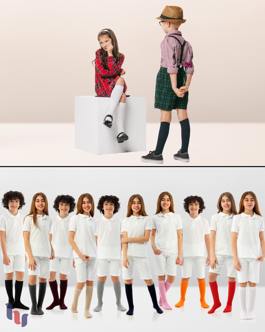 Kids' Plain Cotton Dress Knee-High Socks, 4 Pairs