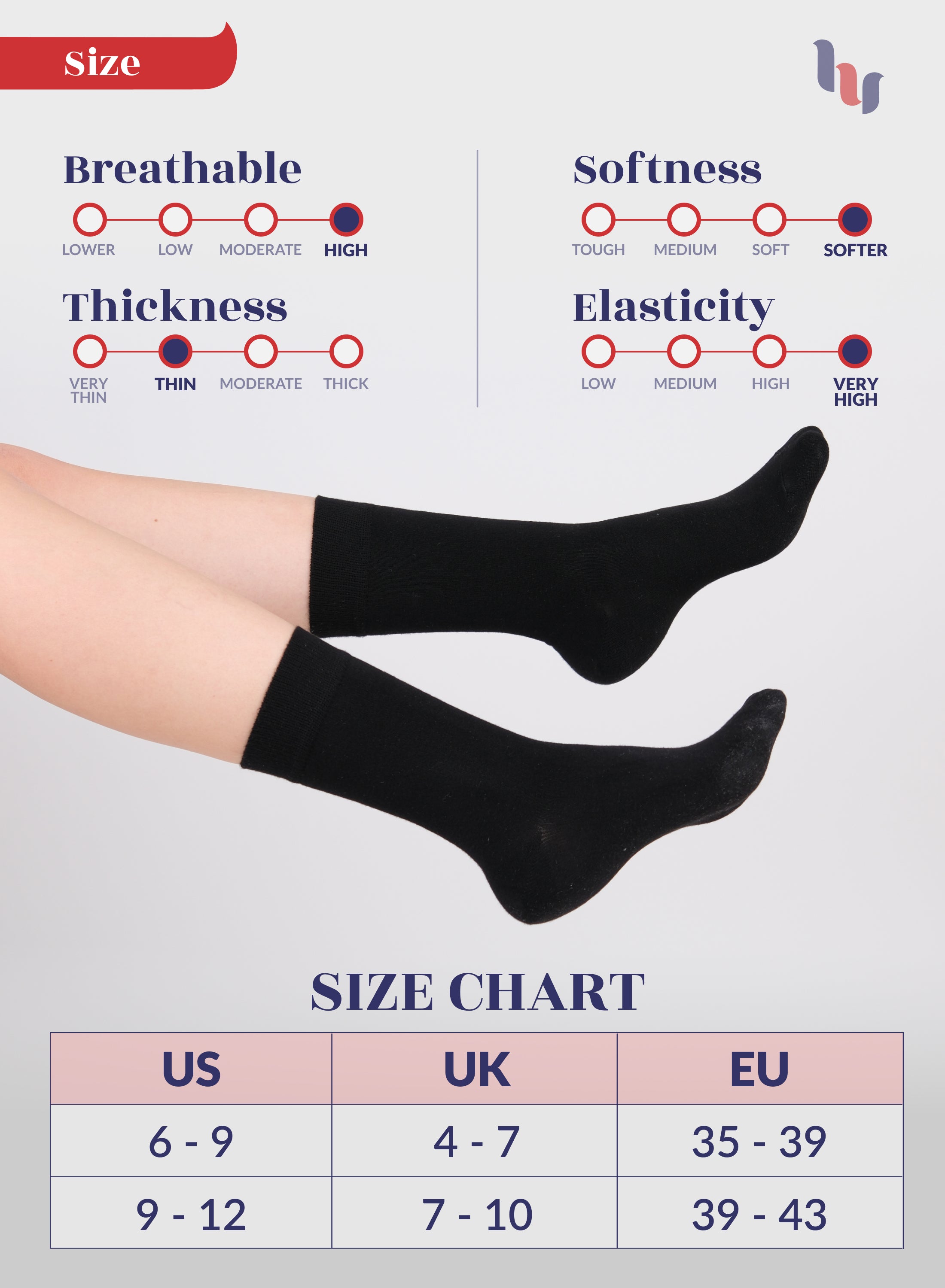 Women's Bamboo Dress Crew Socks, 3 Pairs