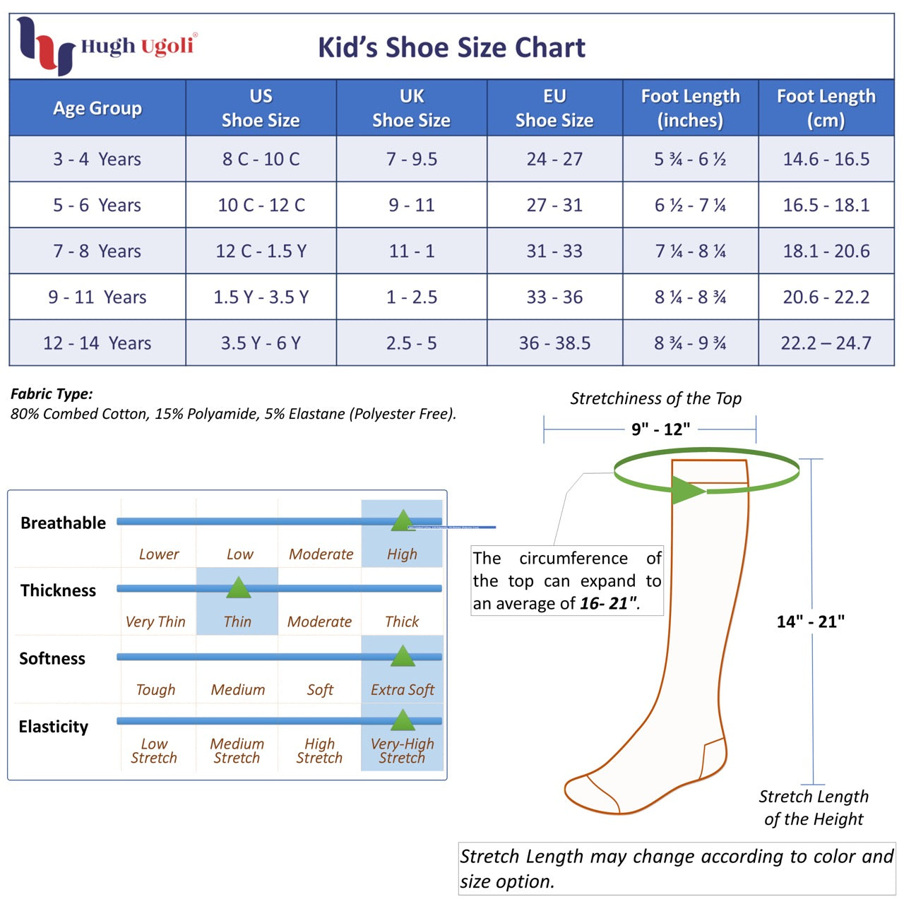 Kids' Plain Cotton Dress Knee-High Socks, 4 Pairs