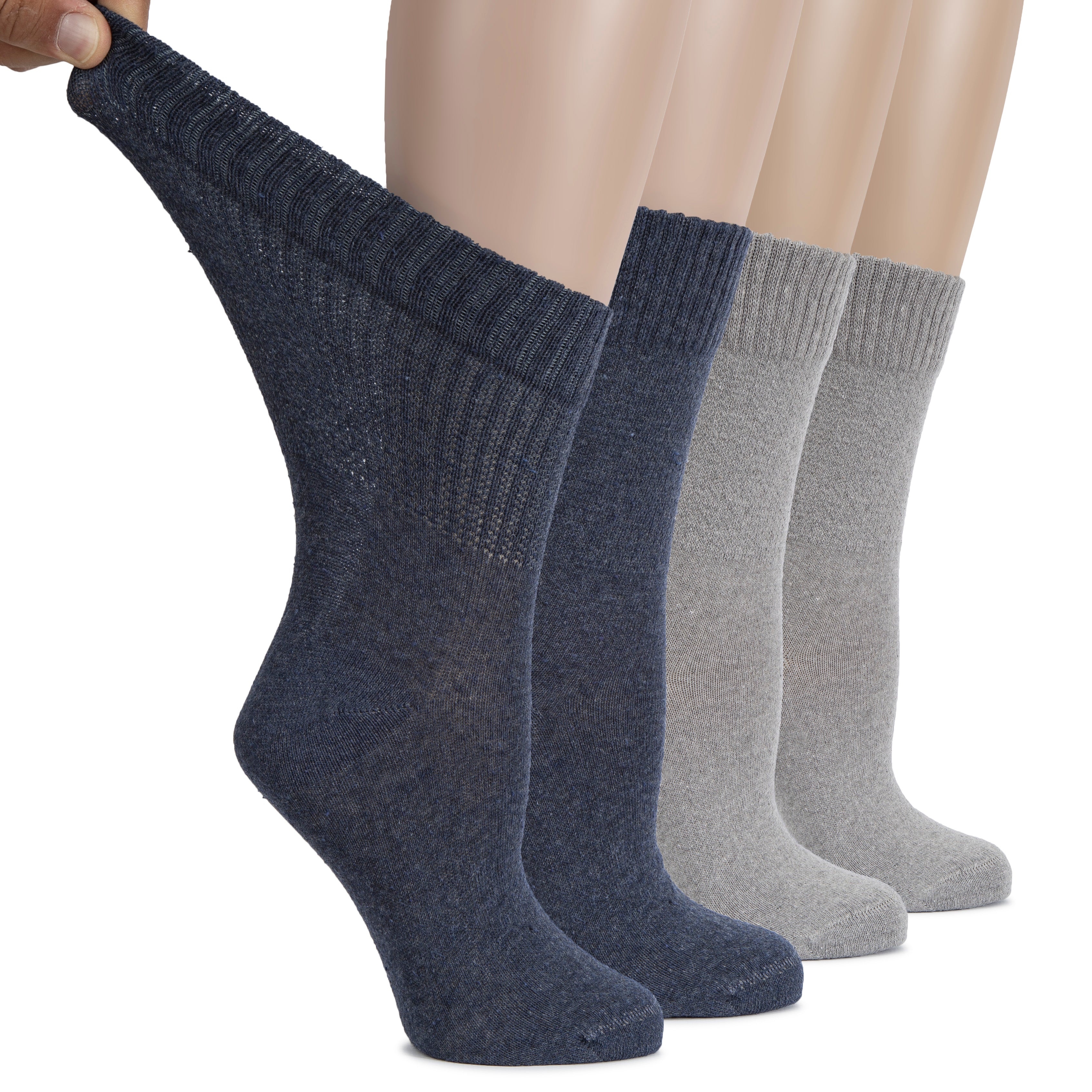 Women's Diabetic Thin Cotton Crew Socks, 4 Pairs
