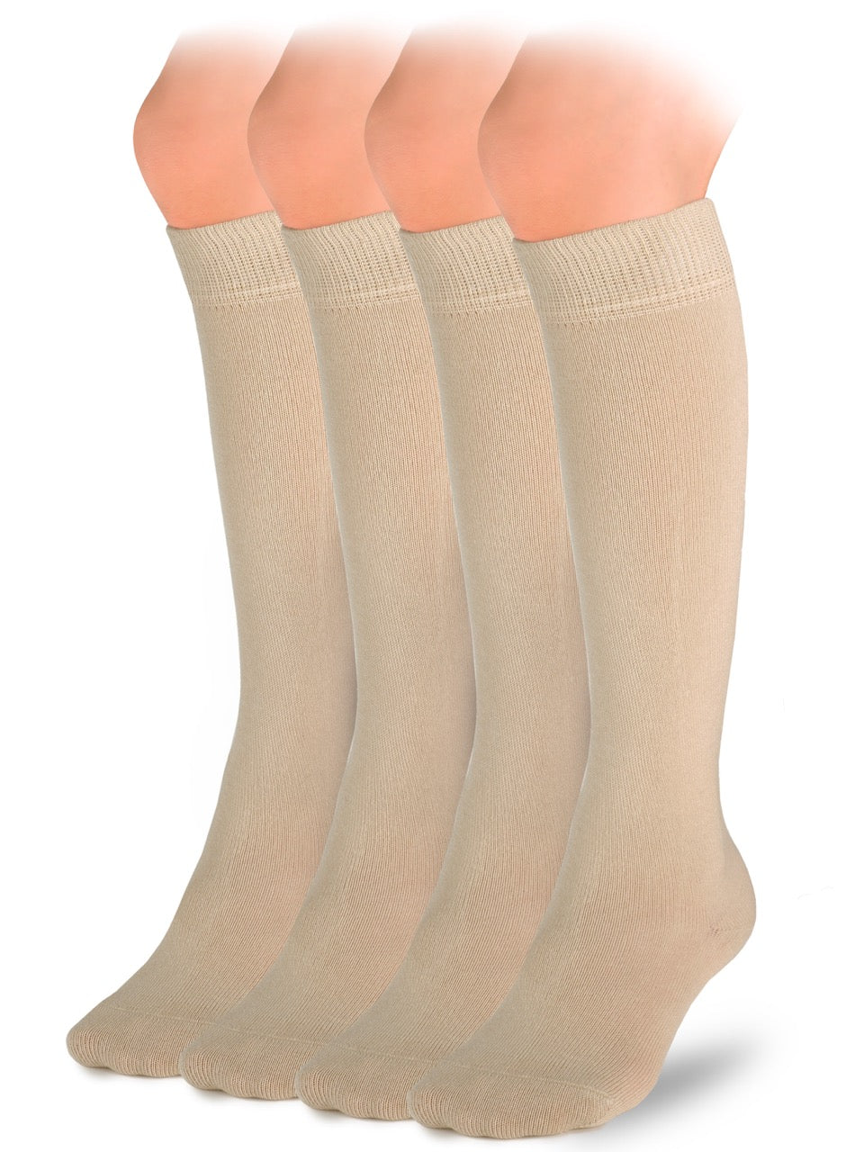 Kids' Plain Cotton Dress Knee-High Socks, 4 Pairs