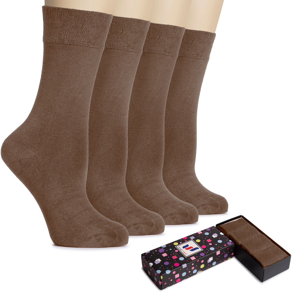 Women's Cotton Dress Crew Socks with Gift Box (4 Pairs) | Hugh Ugoli Socks Women's Cotton Dress Crew Socks with Gift Box (4 Pairs) | Hugh Ugoli Socks