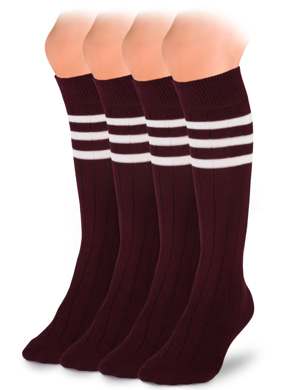 Striped Cotton Kids' Knee-High Dress Socks, 4 Pairs