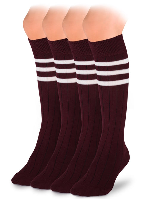 Striped Cotton Kids' Knee-High Dress Socks, 4 Pairs