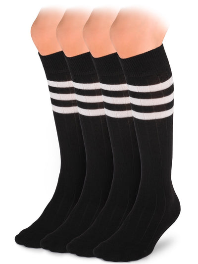 Striped Cotton Kids' Knee-High Dress Socks, 4 Pairs