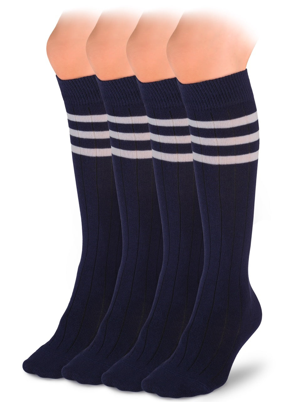 Striped Cotton Kids' Knee-High Dress Socks, 4 Pairs