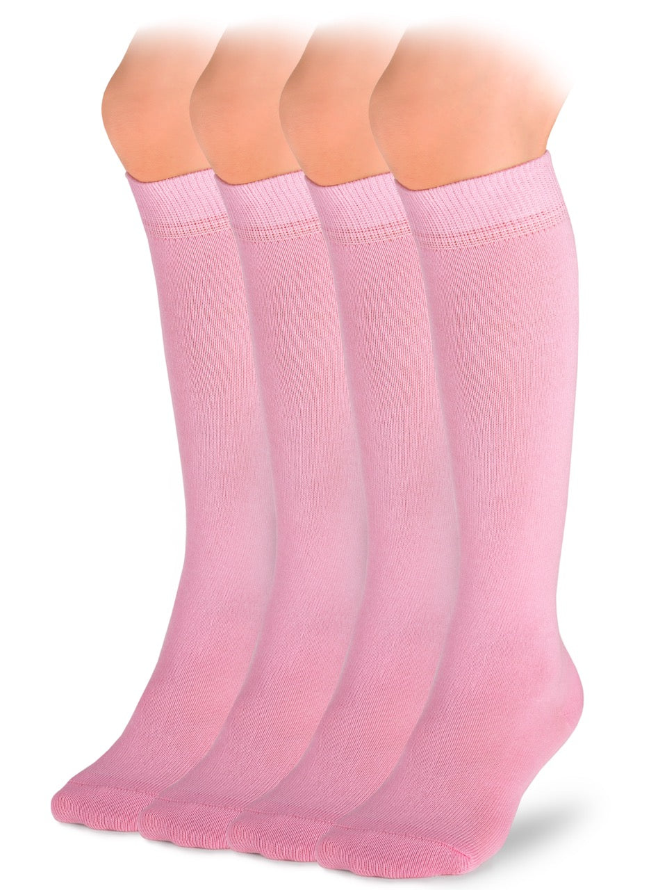 Kids' Plain Cotton Dress Knee-High Socks, 4 Pairs
