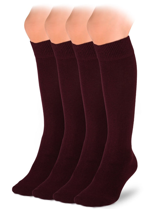 Kids' Plain Cotton Dress Knee-High Socks, 4 Pairs
