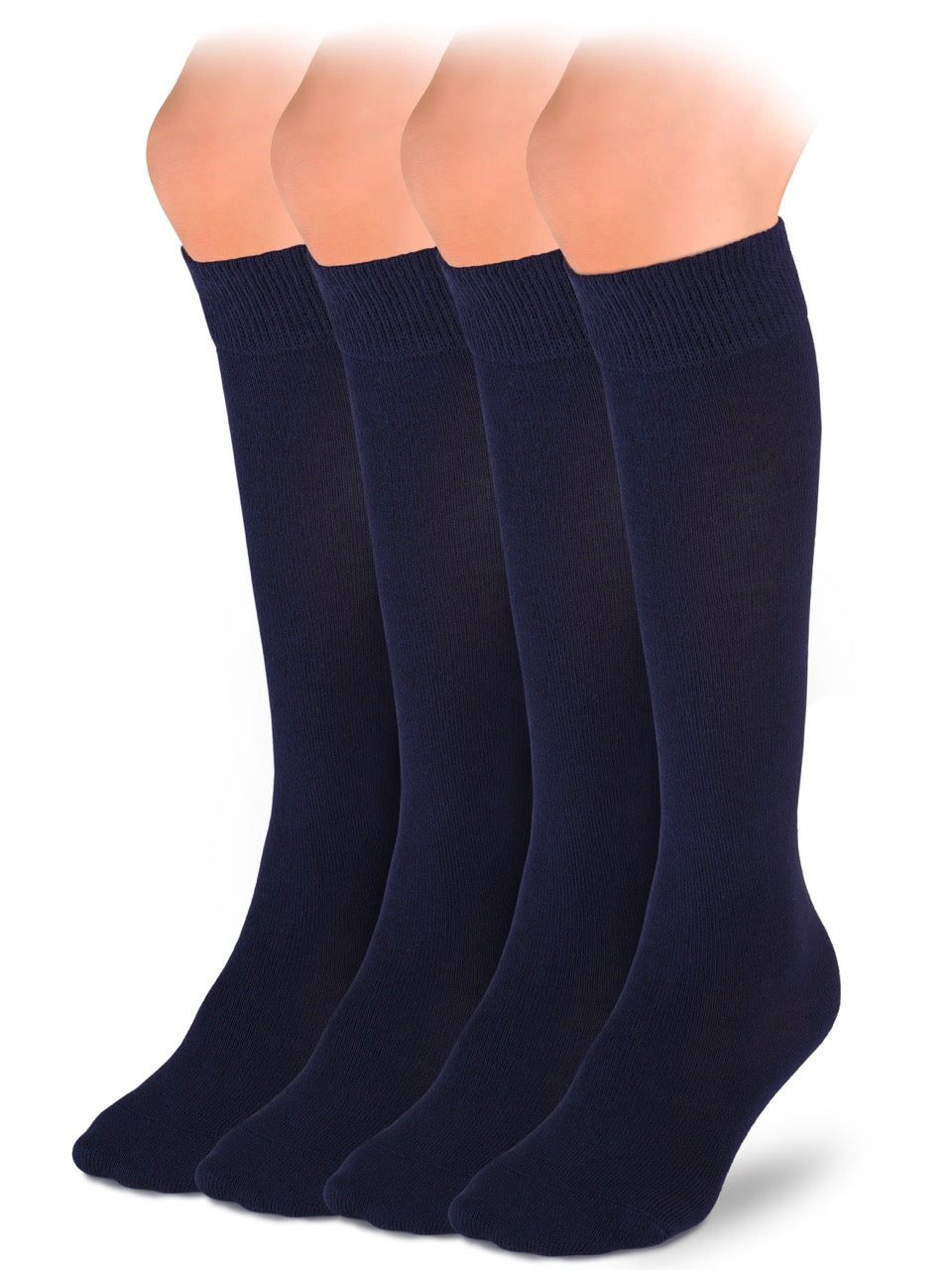 Kids' Plain Cotton Dress Knee-High Socks, 4 Pairs