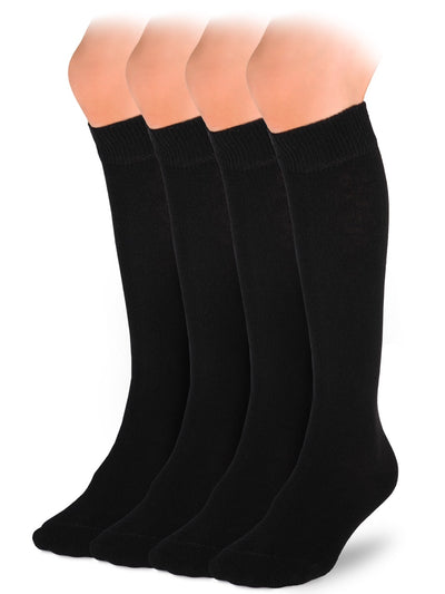 Kids' Plain Cotton Dress Knee-High Socks, 4 Pairs