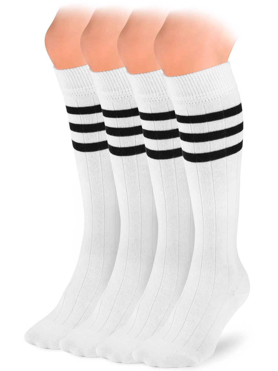 Striped Cotton Kids' Knee-High Dress Socks, 4 Pairs