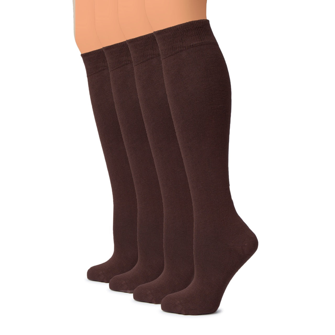 Set of brown knee-high socks on a white background