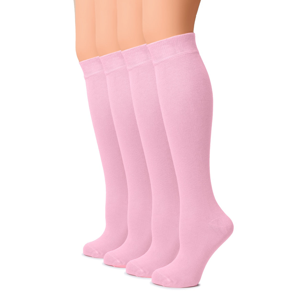 Pink knee-high socks on a white background