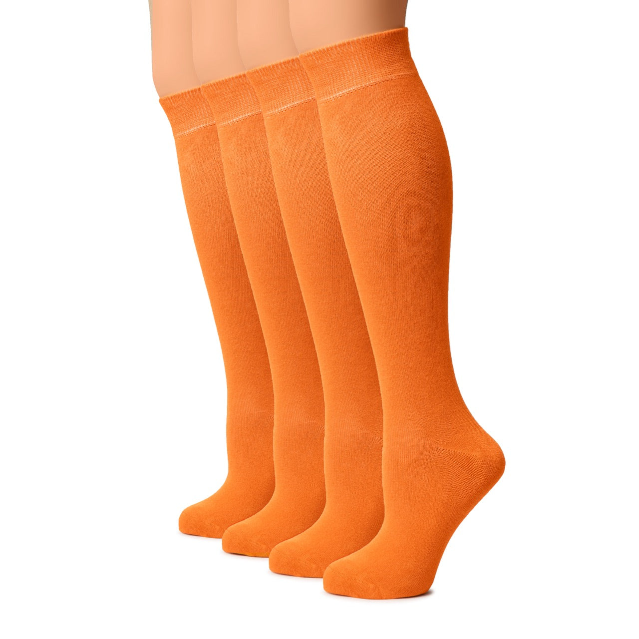 Orange knee-high socks on a white background