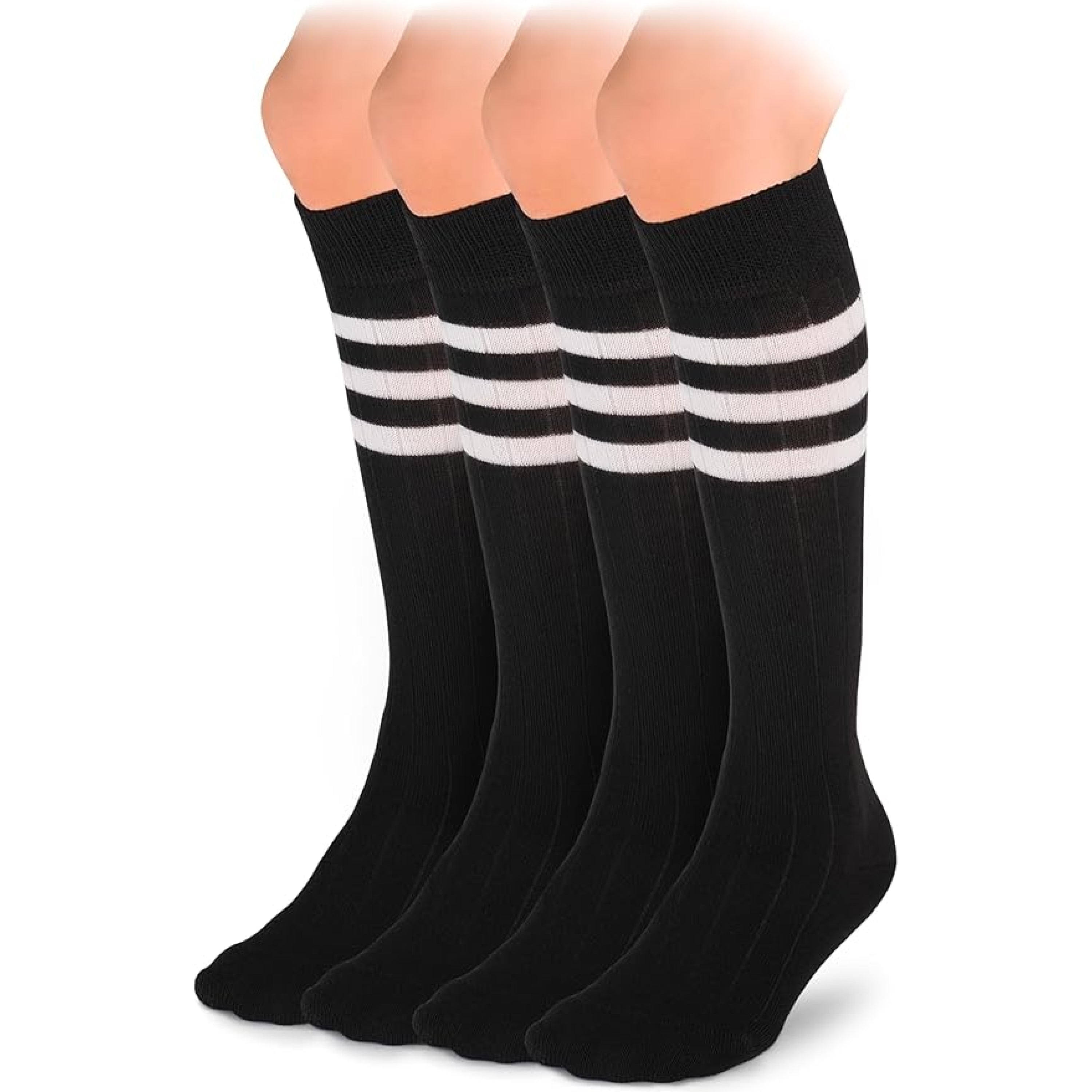 Striped Cotton Kids' Knee-High Dress Socks, 4 Pairs