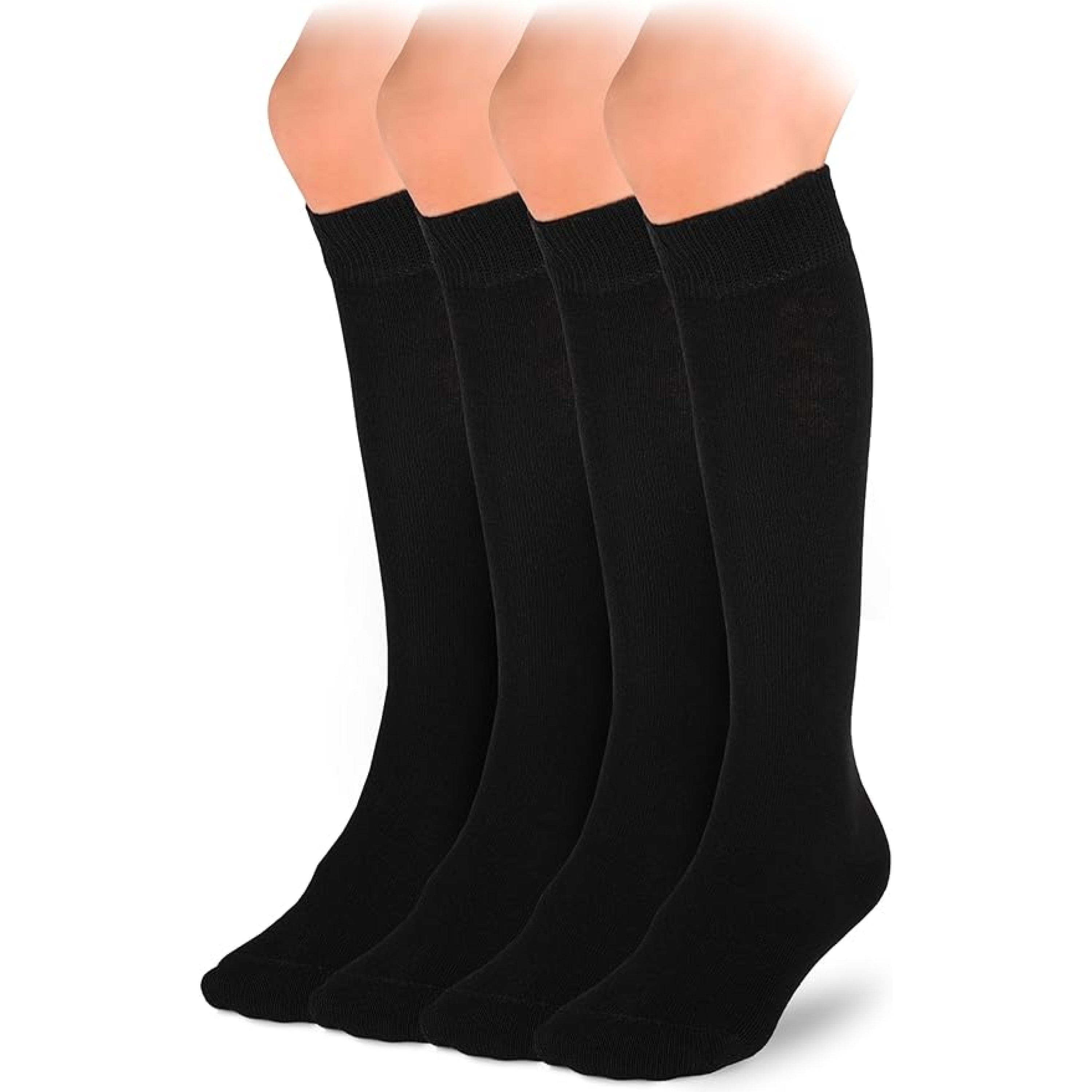Kids' Plain Cotton Dress Knee-High Socks, 4 Pairs
