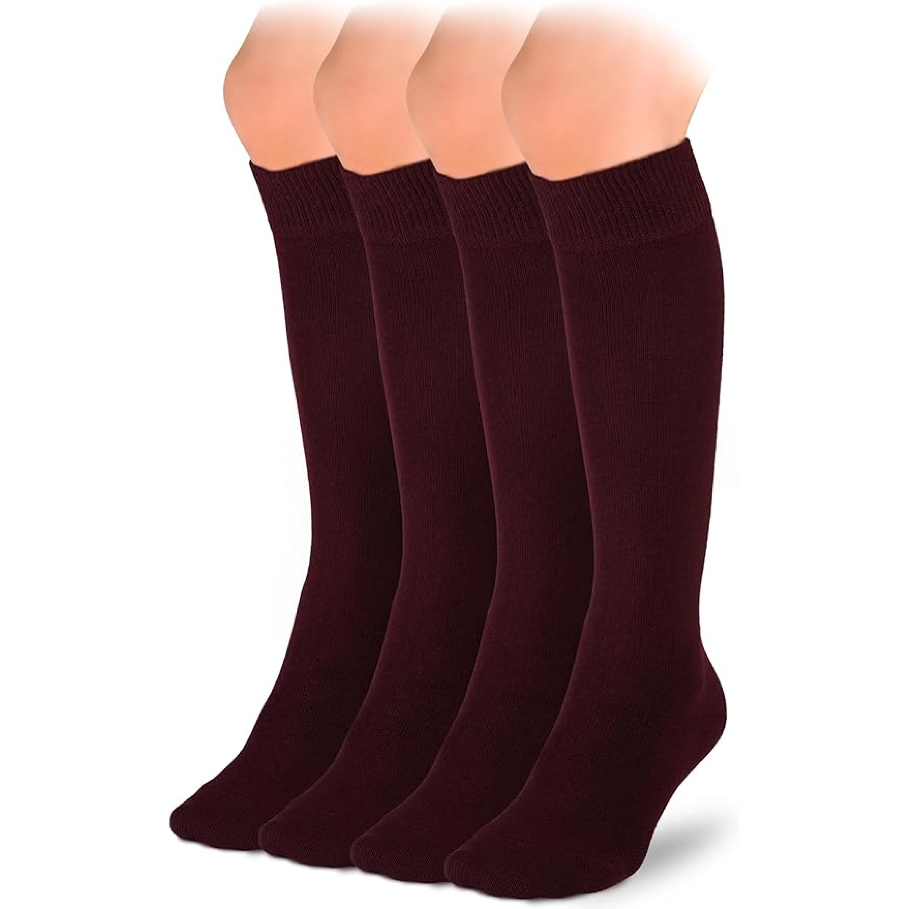 Kids' Plain Cotton Dress Knee-High Socks, 4 Pairs